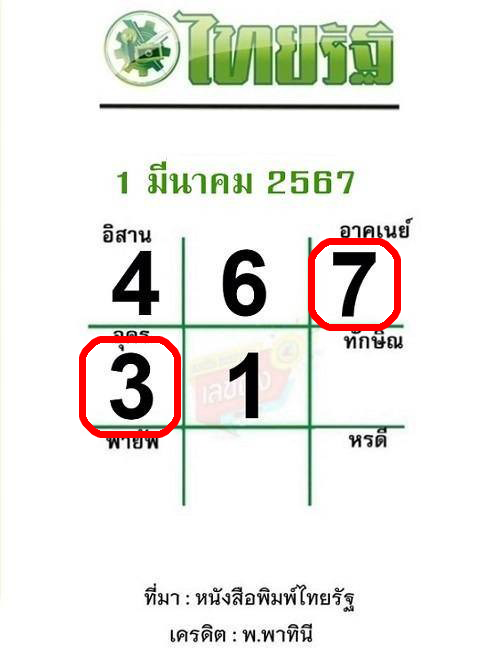 หวยไทยรัฐ 1 3 67