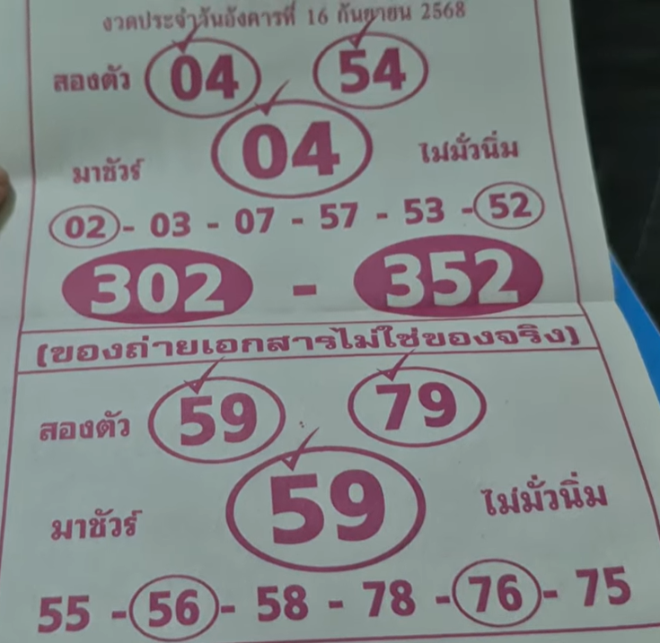 หวยลาภลอย 16/9/68